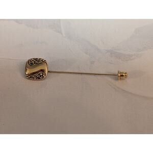 Vintage 1980s Gold-Tone Square Textured Swirl Pattern Stick Pin Long Pin 2"